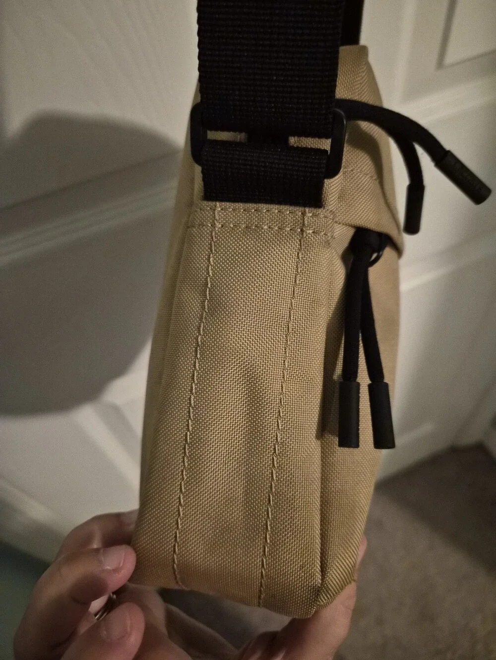 Lacoste Unisex Tan Messenger Crossbody with Adjustable Black Strap